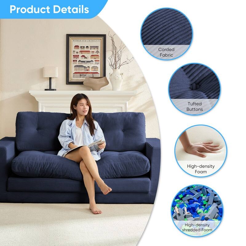 Mixoy 71'' 2-in-1 Convertible Futon Loveseat Sofa Bed,Corded Fabric Foldable Tufted Buttons 2-Seater Sleeper Sofa
