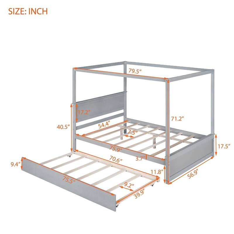 Merax Full Size Canopy Platform Bed with Twin Trundle