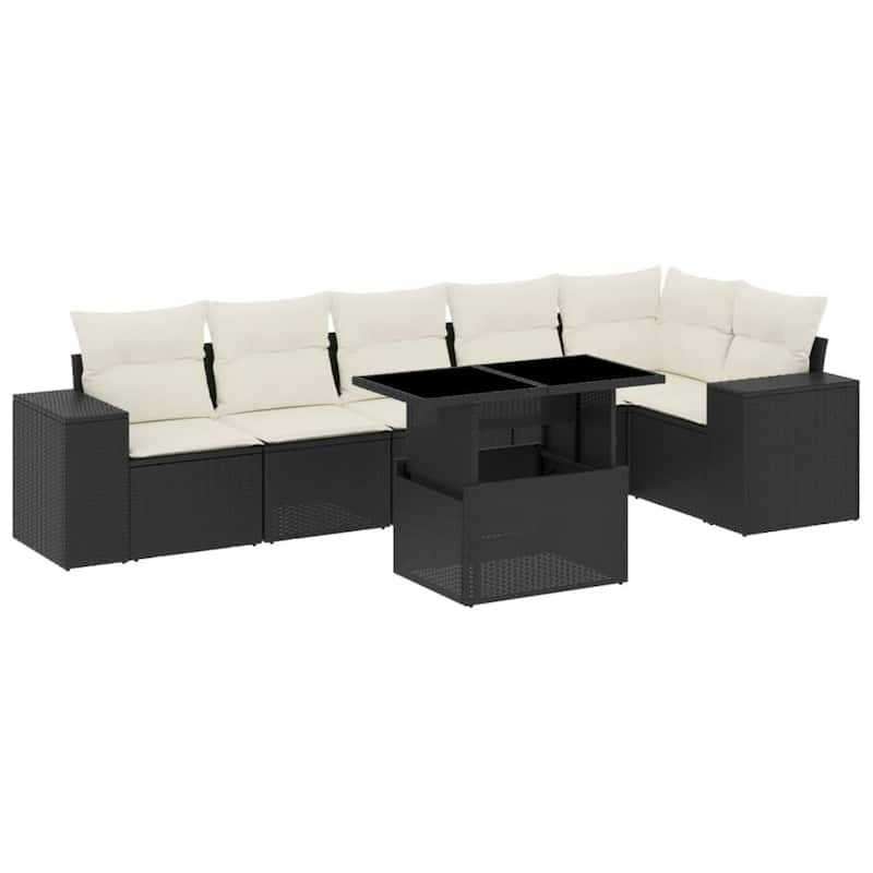 vidaXL Patio Sofa Set with Cushions Outdoor Furniture 7 Piece Poly Rattan - 21.7 x 39.4 x 28.7