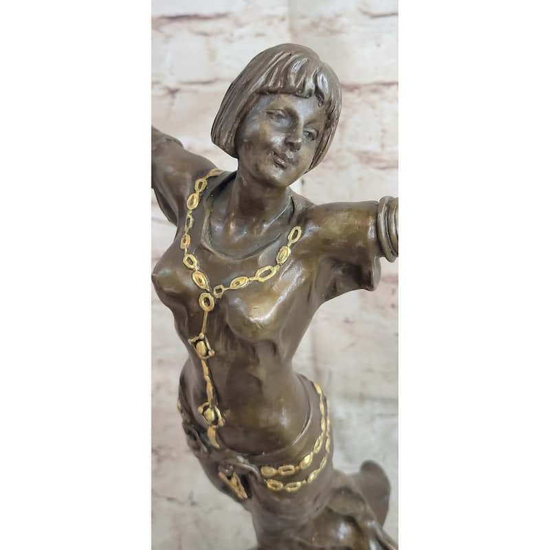 Happy Free Dancer Girl Bronze Metal Figure Statue Sculpture Art Deco Marble Base