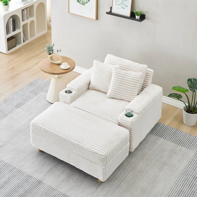 Comfortable Corduroy Sofa with Multiple Pillows and Storage Options
