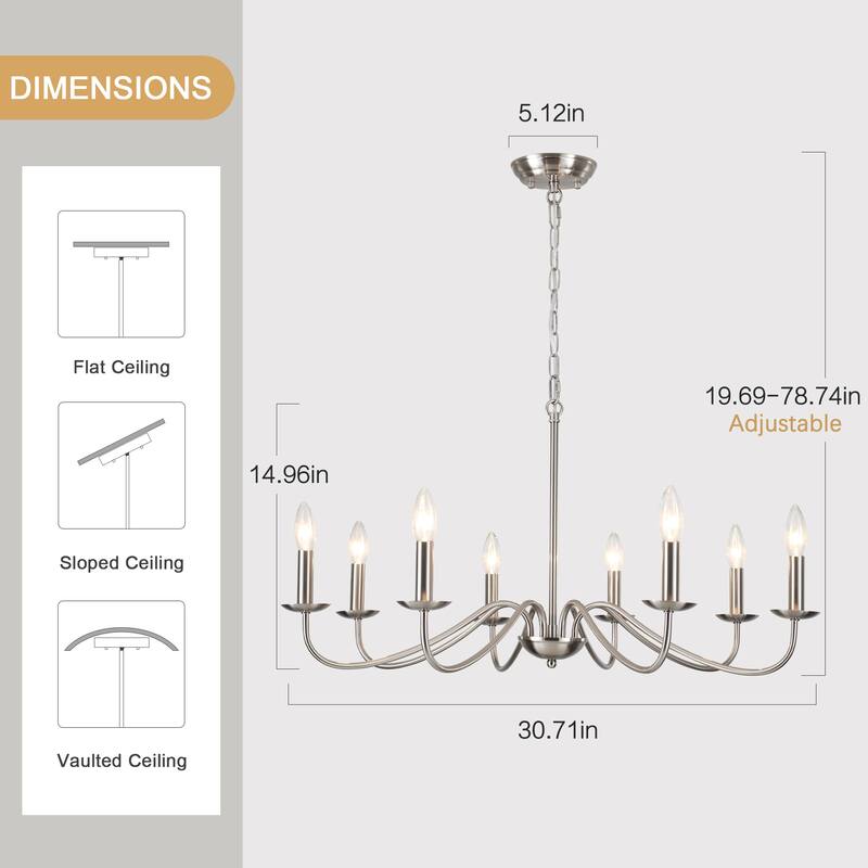 8-Light Farmhouse Candle Chandelier for Bedroom, Kitchen, Living Room and Foyer