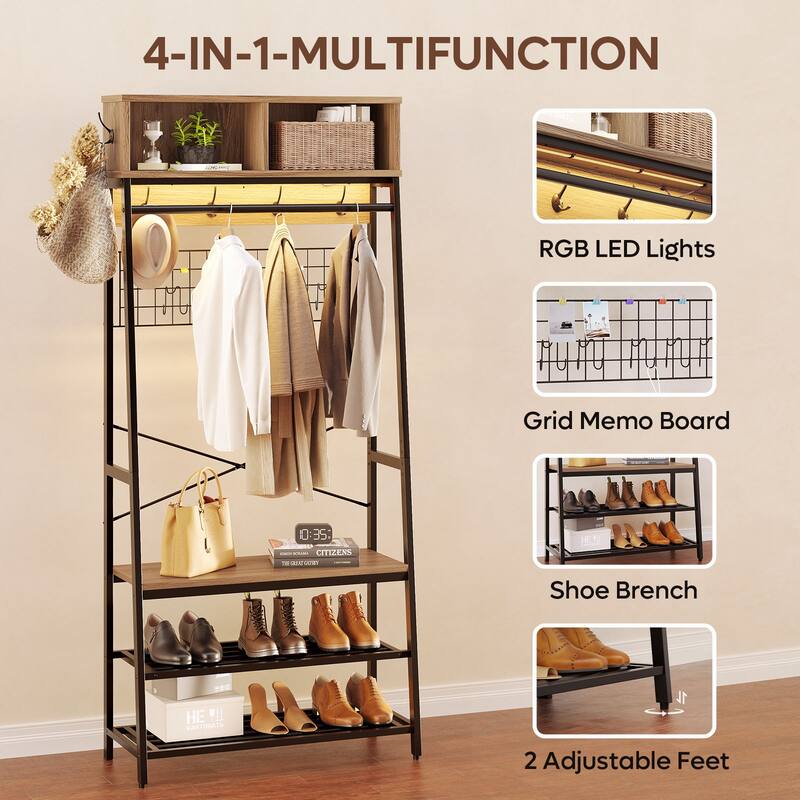 Bestier 5 in 1 Hall Tree with Cabinet Coat Rack with 3-Tier Shoes Organizer - 70 inches