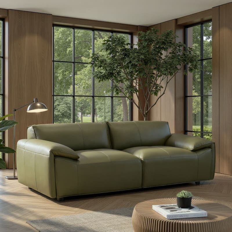 Tanner Top Grain Leather Loveseat, Sofa, or Living Room Set with Padded Arms