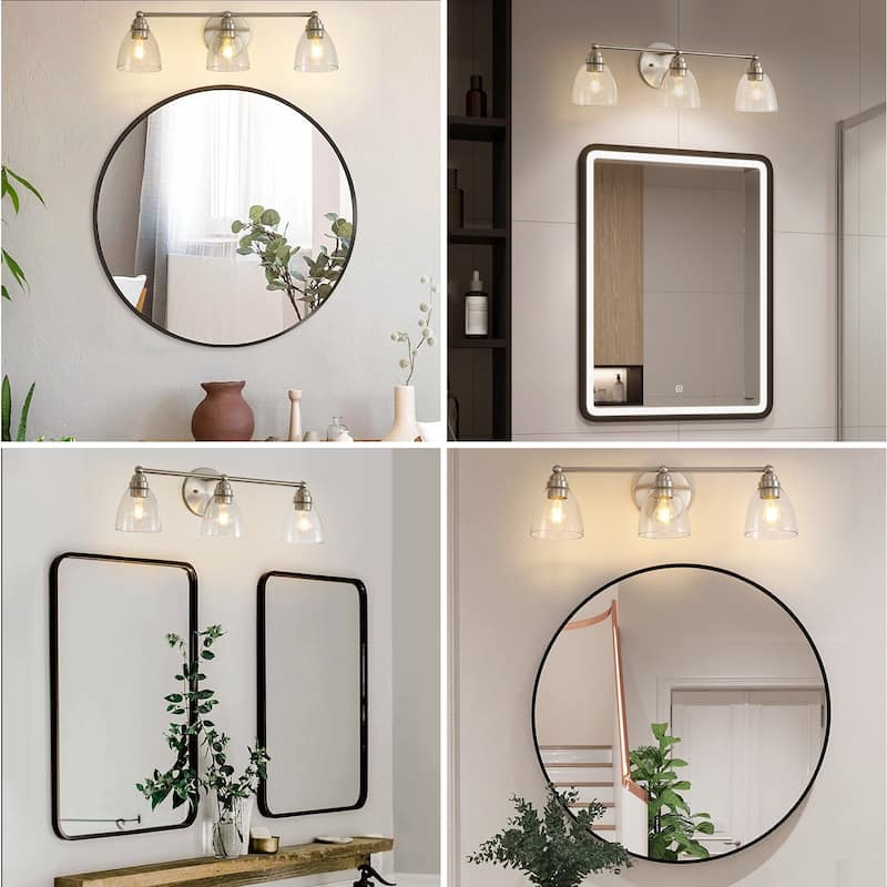 26.2 in. 3-Light Indoor Modern Brushed Nickel Vanity Light with Clear Glass Finish