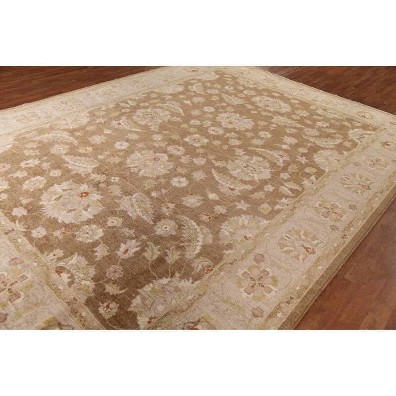 Vegetable Dye Brown Peshawar Oriental Area Rug Handmade Wool Carpet - 9'0"x 11'10"