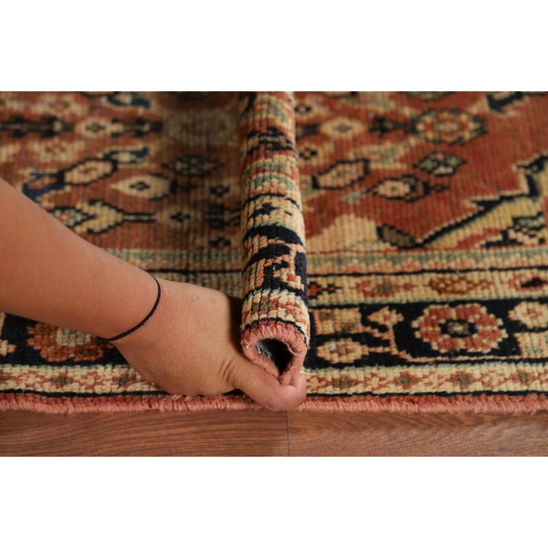 Orange Geometric Mahal Antique Persian Wool Carpet - 3'9" x 11'6"