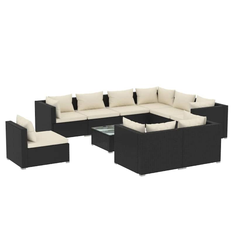 vidaXL Patio Lounge Set Outdoor Sectional Sofa Set Table Garden Poly Rattan - 27.6" x 27.6" x 23.8"