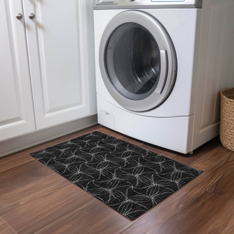 Machine Washable Indoor/ Outdoor Abstract Contemporary Chantille Rug