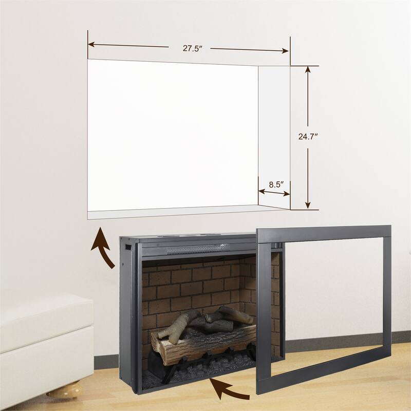 28" Infrared Electric Fireplace with Removable Trim Kit, Touch Panel & Crackling Sound