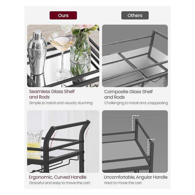 Home Bar Serving Cart, Small Bar Cart with 3-Tier Shelf