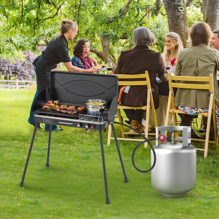 2-in-1 Camping Grill and Stove with Adjustable Flame Control - 11.5" x 23" x 34.5"