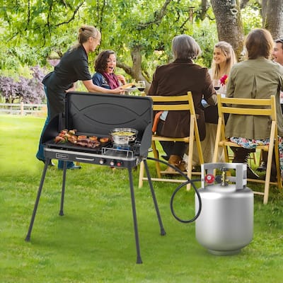 2-in-1 Camping Grill and Stove with Adjustable Flame Control - 11.5" x 23" x 34.5"
