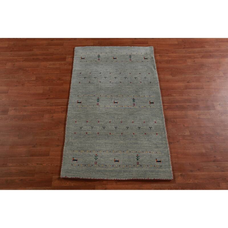 Hand Knotted Oriental 100% Wool Carpet Tribal Animal Pictorial Multi-Colored Gabbeh Area Rug - 4' 11'' X 3' 0''