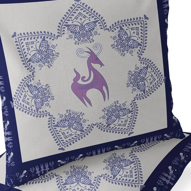 HomeRoots Set of Two 16" X 16" Blue and Purple Horse Blown Seam Eclectic Indoor Outdoor Throw Pillow - 16.00' X '16.00' X '5.00