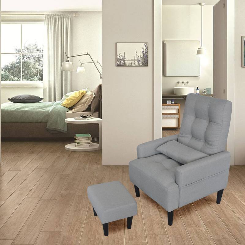 Gray Modern 26.77" High Back Upholstered Multi-Function Buttons Tufted Lounge Chair with Ottoman Set