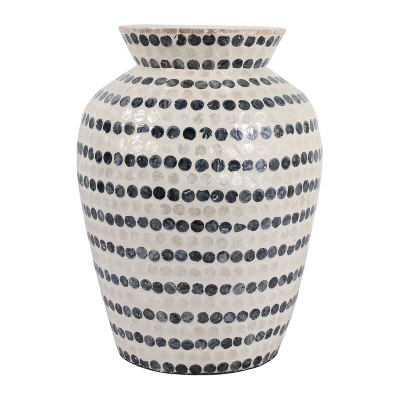 Decorative Vase - Shell Coastal Capiz Dots - Ivory and Blue