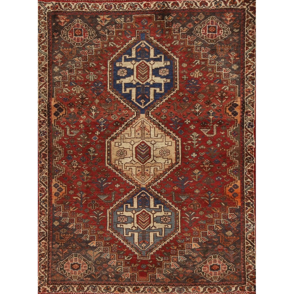 Shiraz Persian Vintage Area Rug Bedroom Handmade Wool Carpet - 3'7"x 5'0"