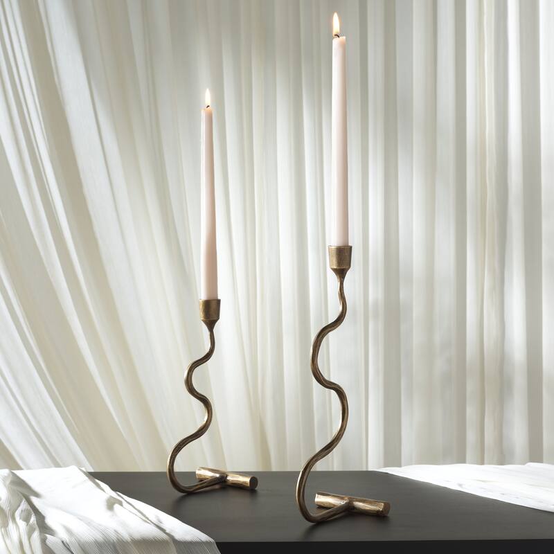 SAFAVIEH Home Zobi Gold Solid Metal Tapered Candlestick Set of 2