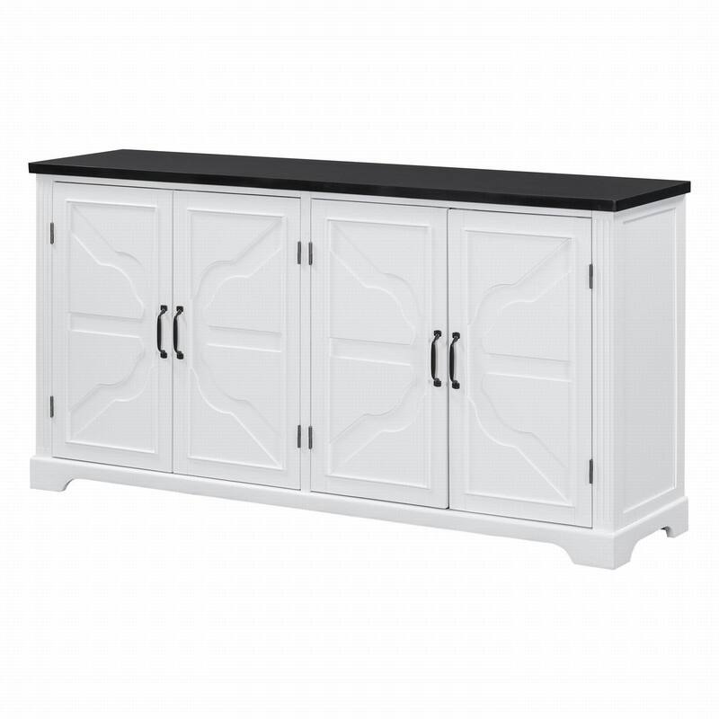 62.8" Large Wooden Sideboard with Solid Pine Doors and Metal Handles for Living Space