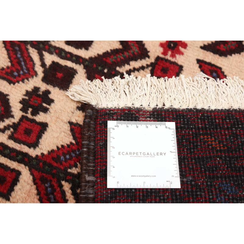 ECARPETGALLERY Hand-knotted Baluch Ivory, Red Wool Rug - 3'5 x 6'1