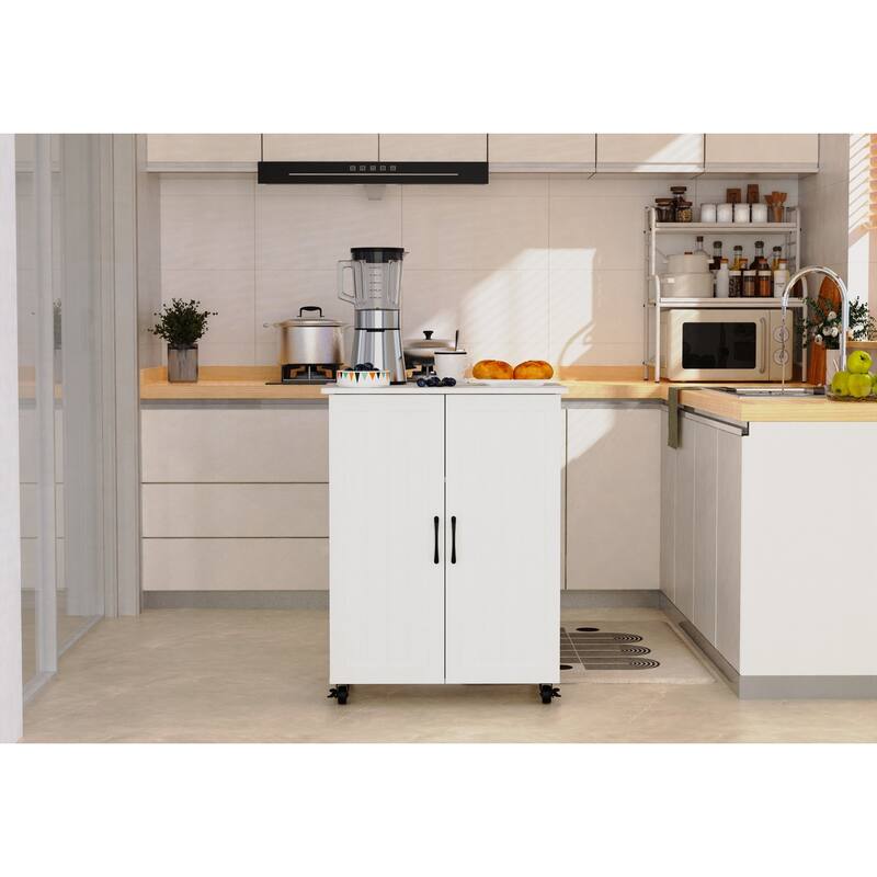 Kitchen Island with Storage on Wheels, Cricut Cart, Small Portable Island, Specialty Coffee Bar Cabinet Buffet Sideboard - White