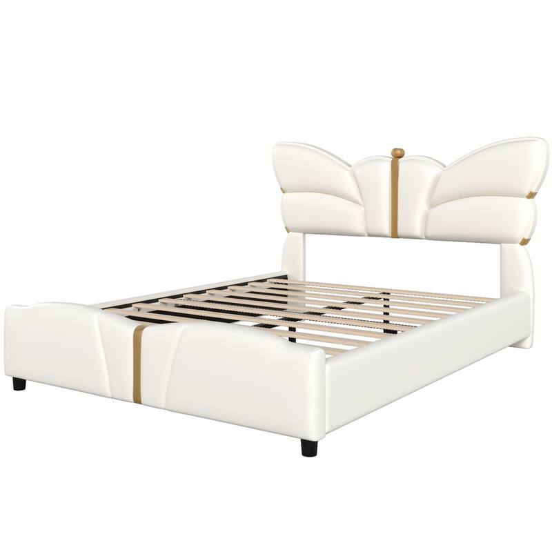 Upholstered Platform Bed Frame with Butterfly Shaped Headboard and Footboard
