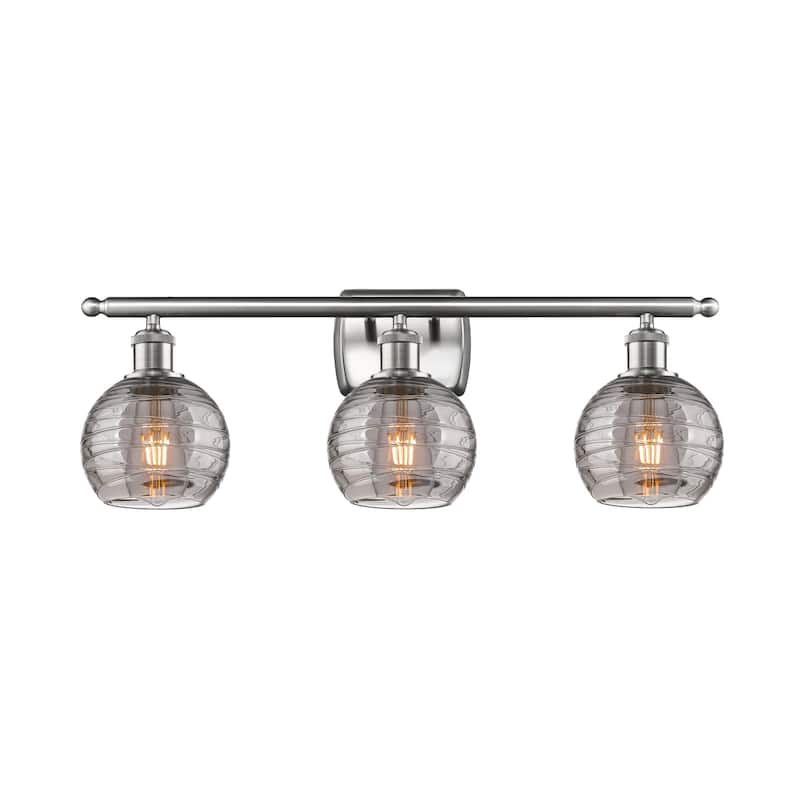 Innovations Lighting 516-3W-10-26-Athens Deco Swirl-Vanity Light - Brushed Satin Nickel / Light Smoke Deco Swirl