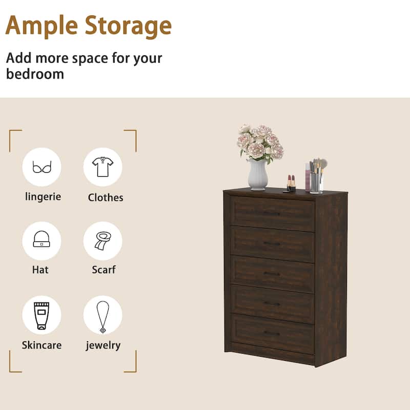 Farmhouse 5 Drawers Dresser 46.5" Tall Chest of Drawers White/Brown