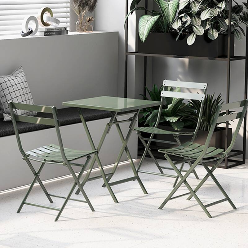 3 Piece Patio Bistro Set of Foldable SquareTable and Chairs