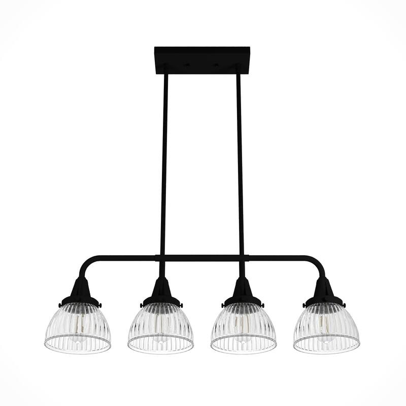Hunter Cypress Grove 4-Light Linear Chandelier - Kitchen Island, Dining Room - Clear Fluted Glass - Transitional, Industrial