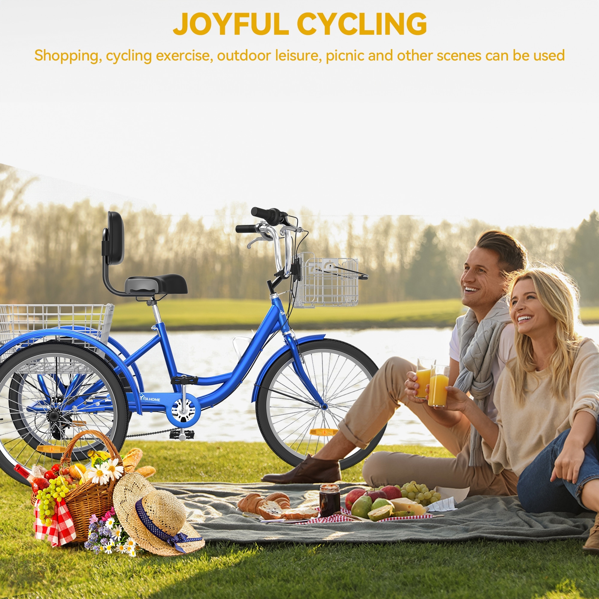 Adult Bike With Basket Adult Tricycles Bike, 26 Inch Three-Wheeled