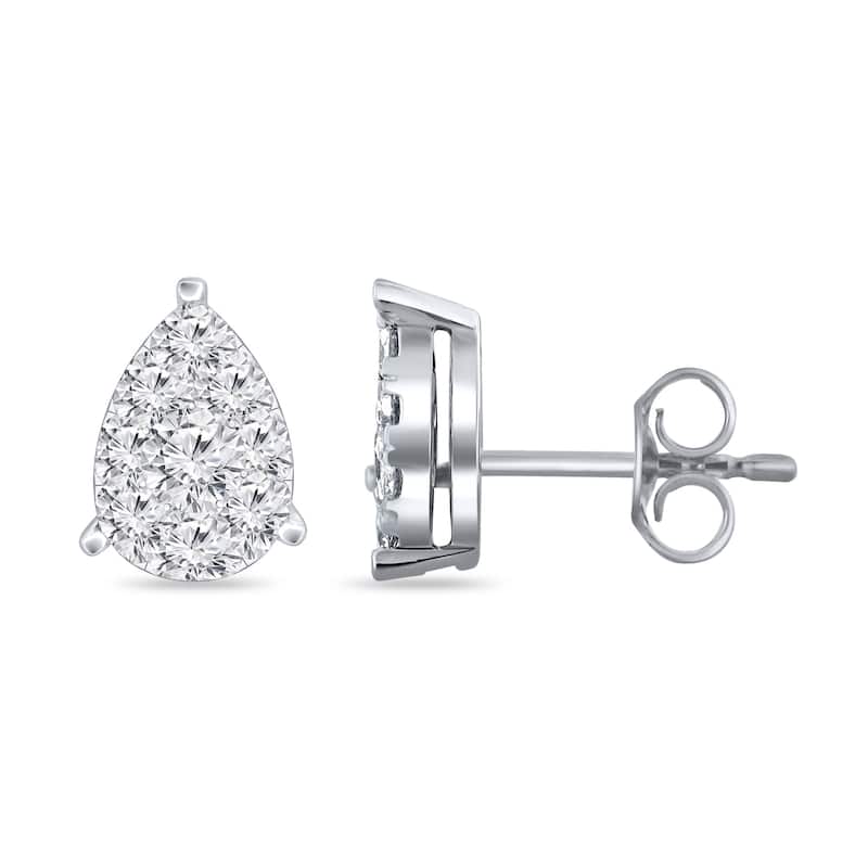 Auriya 14k Gold 1ctw Teardrop Pave Diamond Stud Earrings (H-I, I1-I2) - White