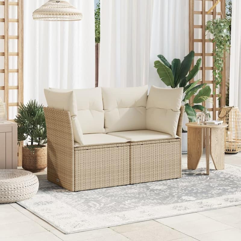 vidaXL Patio Sofa with Cushions Outdoor Seating Sectional Sofa Poly Rattan