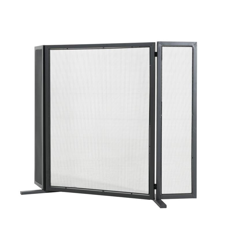 Roomfitters Quiana 3-Panel Iron Fireplace Screen with Minimalist Design, Black Finish
