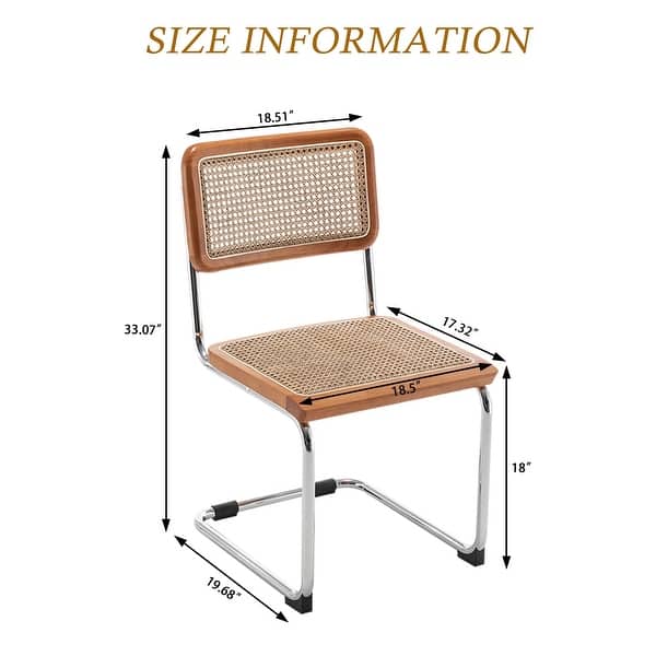 dimension image slide 0 of 2, Dining Chairs Set of 2, Upholstered Natural Rattan Kitchen Chairs, Armless Accent Chair Side Chairs