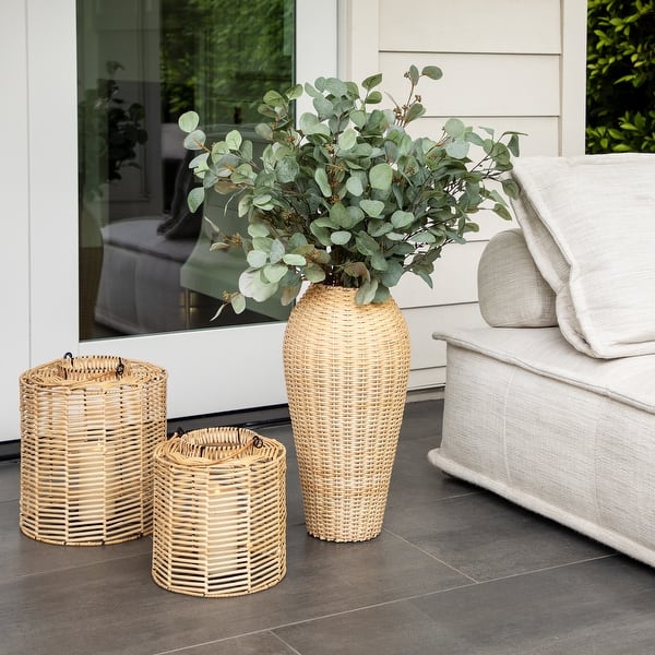 slide 2 of 4, Rattan, Set of 2 15, 18" Hurricane Candle Holder, Nat 20.0"H - 11.0" x 11.0" x 20.0" Brown - 11.0" x 11.0" x 20.0"
