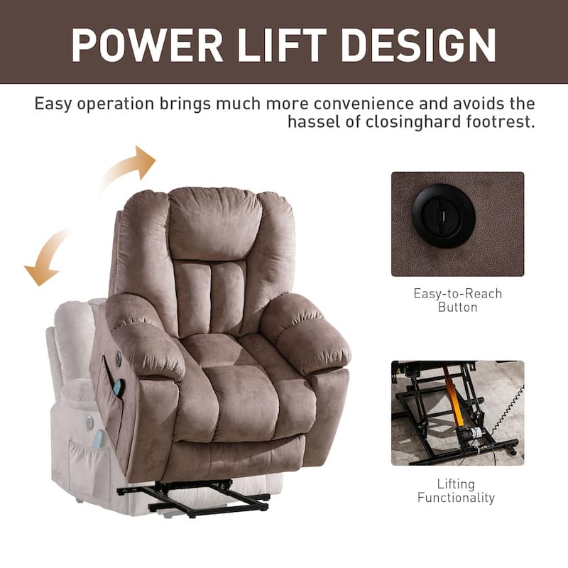 Oversized Power Assist Lift Recliner Chair With Massage and Heating with 2 Concealed Cup Holders for Elderly
