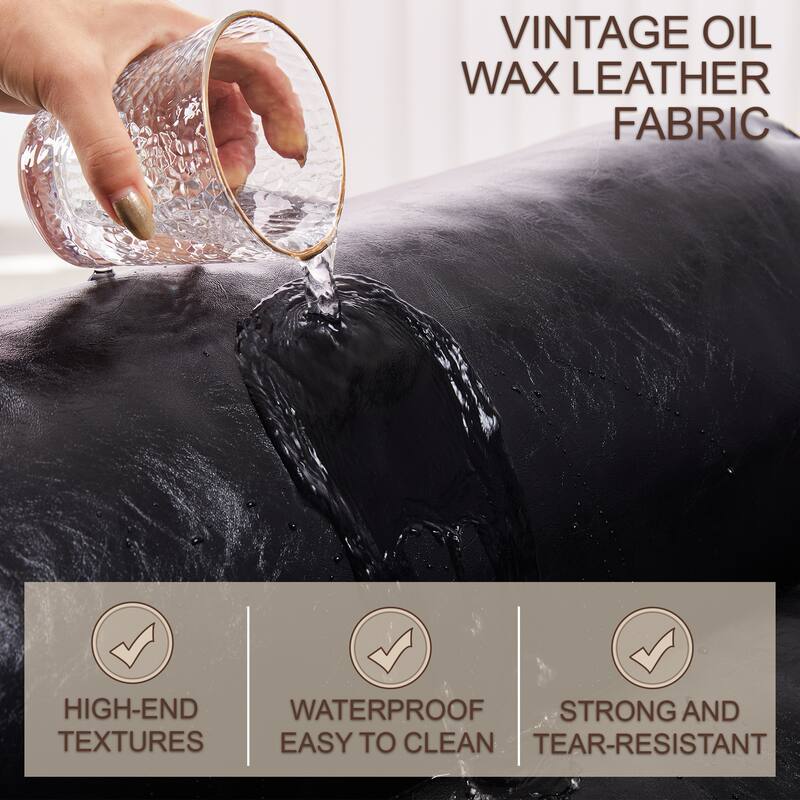 Lounge Chair Oil Wax Leather Sofa Chair with Removable Armrests, Rubber Wood Decorative Chair for Living Room