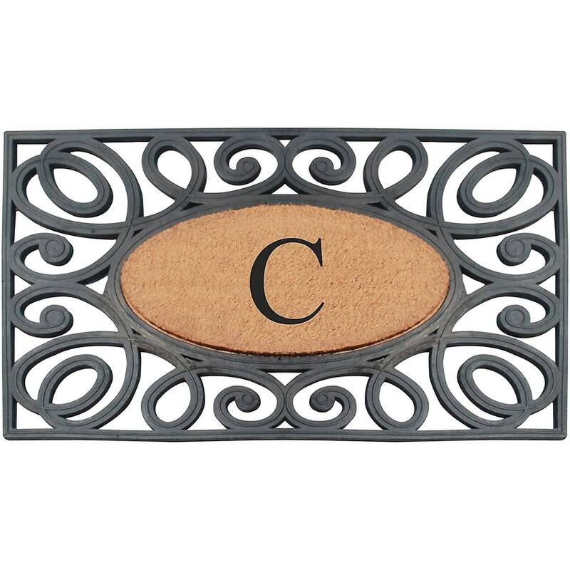 A1HC Rubber and Coir Elegant Circles, Monogrammed Double Door Doormat, Black/Beige - 23"X38" - C