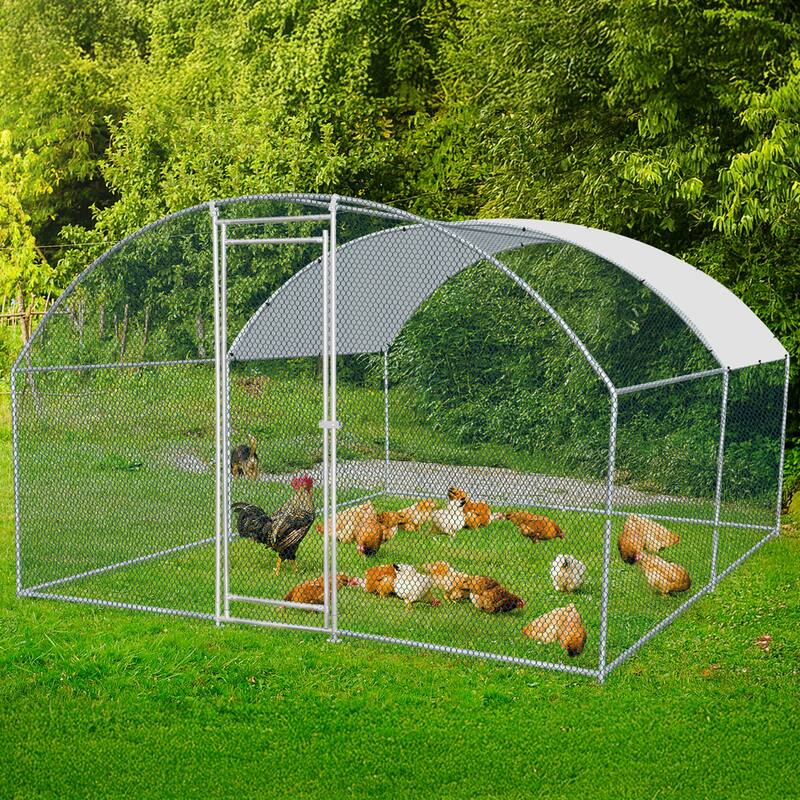 Large Metal Chicken Coop with Walk-In Run and Waterproof Cover