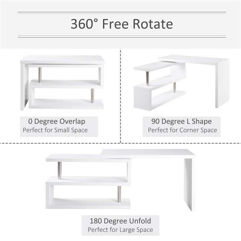 White Honeycomb Board and Stainless-Steel L-Shaped Computer Desk 360 Rotating