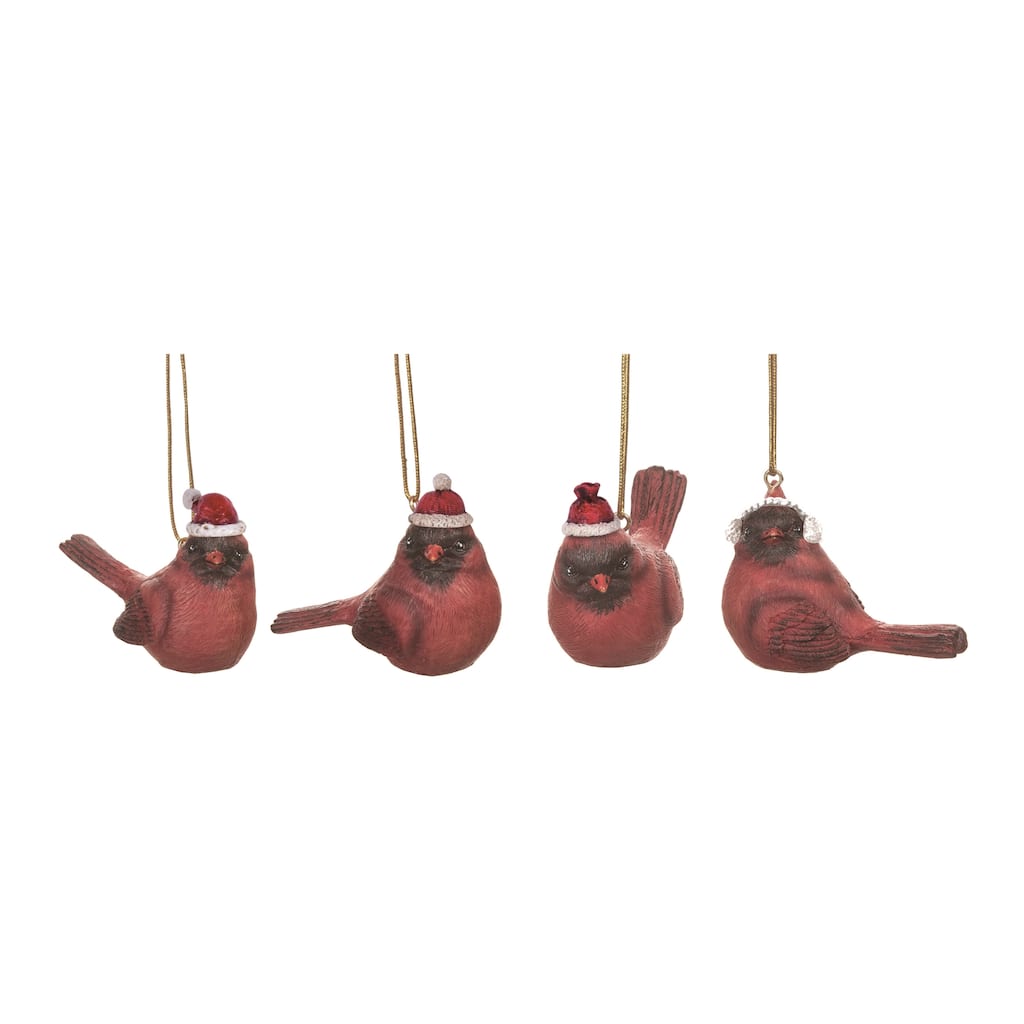 Transpac Resin Cardinal w/Santa Hat Ornament Set of 4 Christmas Home Decorations