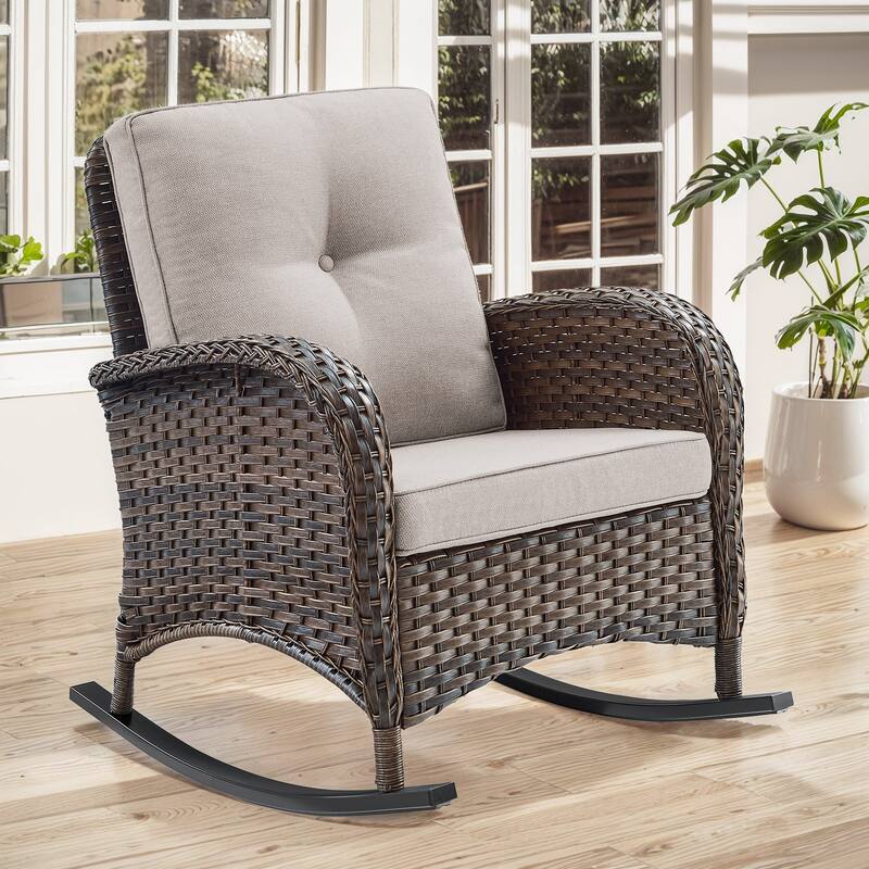 Gymojoy Comfortable PE Rattan Wicker Outdoor Rocking Chair for Outdoor - 1-Piece - Beige