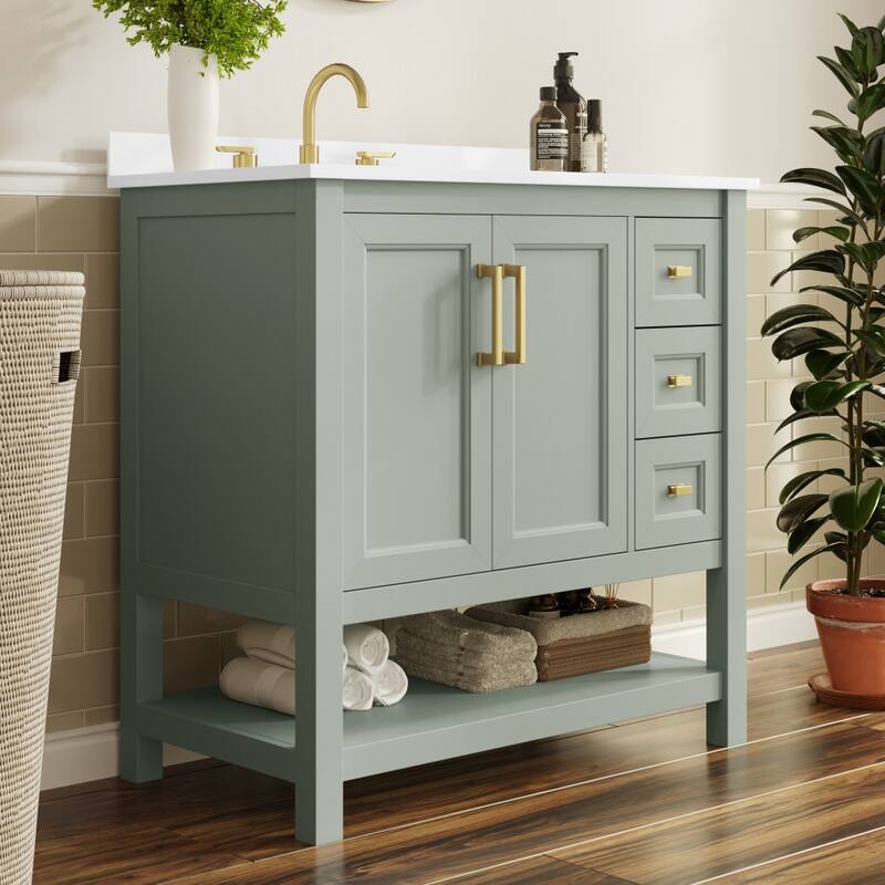 Bathroom Vanity with Sink, Open Storage, and Storage Drawers