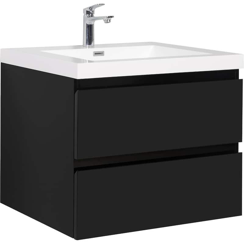 30" Modern Floating Bathroom Vanity with Glossy Resin Sink, Wall-Mounted Bathroom Cabinet with Soft Close Drawers