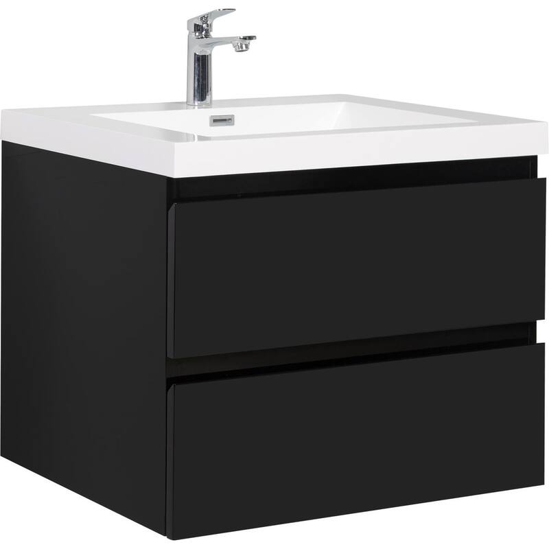 Modern Wall-Mounted Bathroom Vanity with White Solid Surface Top