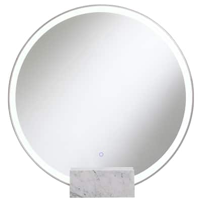 Jocelyn Round LED Vanity Mirror White Marble Base
