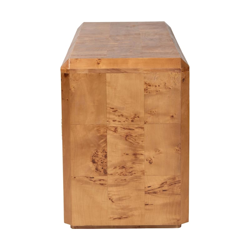 Valora Modern and Contemporary Natural Mappa Real Burl Wood 4-Door Sideboard Buffet