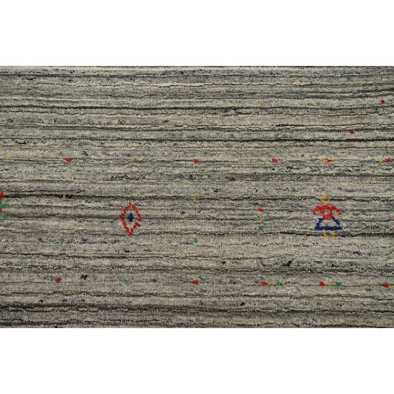 Hand Knotted Oriental Viscose Silk Carpet Tribal Animal Pictorial Greys & Charcoal Gabbeh Area Rug - 9' 11'' X 9' 11''